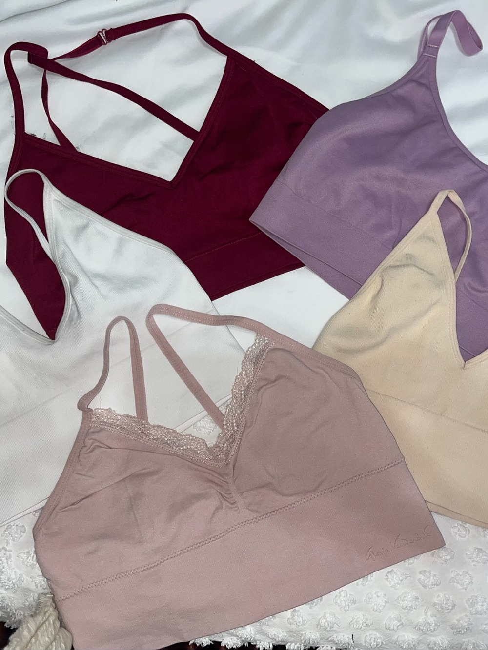 Wireless Lace-Trim Bralette Pack in Mauve, Lavender, Burgundy, Ivory & Beige